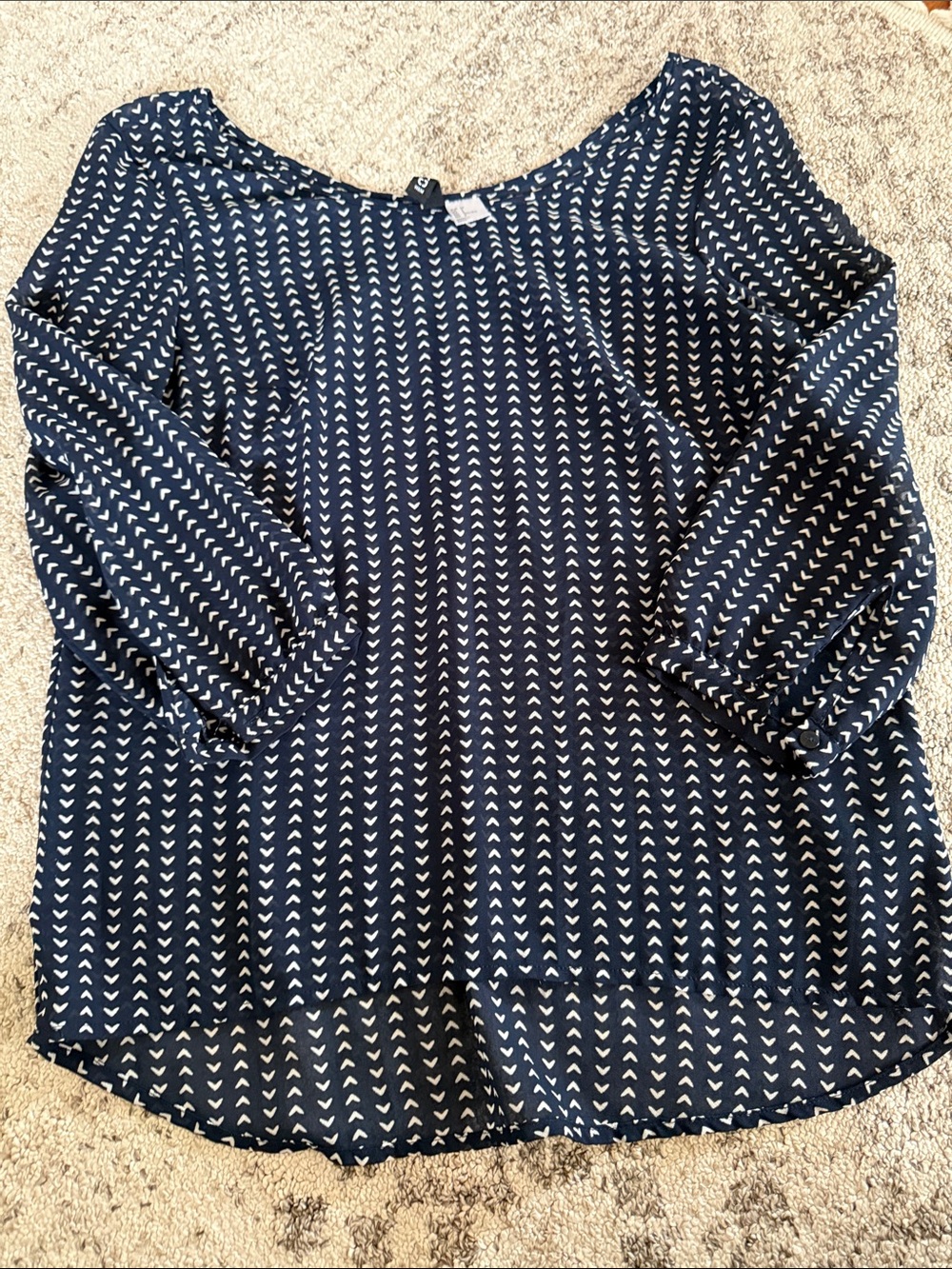Women's Navy Blue Printed Blouse - Casual Long Sleeve Top